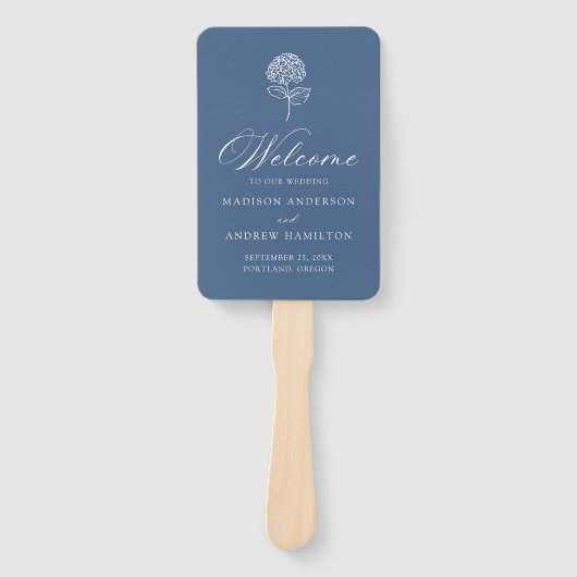 Classic Navy Hydrangea Wedding Program ハンドファン (正面)