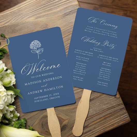 Classic Navy Hydrangea Wedding Program ハンドファン