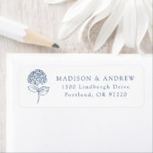 Classic Navy Hydrangea Wedding Return Address ラベル (インサイチュ)