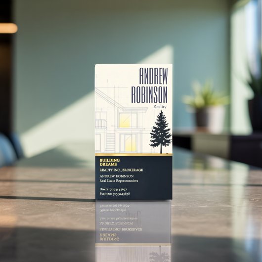 Classic Navy Open House Floor Plan Elegant Detail  マグネット名刺