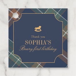 Classic Navy Plaid Teddy Bear Girl Birthday フェイバータグ