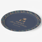 Classic Navy Plaid Teddy Bear Girl Birthday  ペーパープレート (アングル)