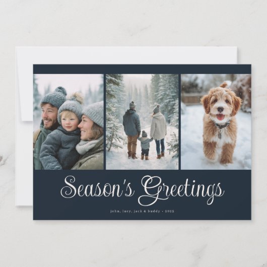 Classic Navy Seasons Greetings Photo Collage シーズンカード (正面)