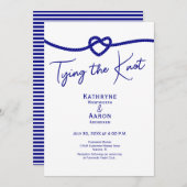 Classic Navy White Stripes Tying the Knot Wedding  招待状 (正面/裏面)