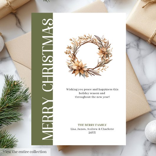 Classic neutral Christmas wreath greeting card シーズンカード