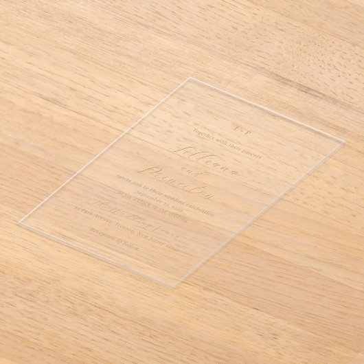 Classic Neutral Monogram Elegant Wedding アクリル招待状 (レイダウン)