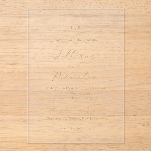 Classic Neutral Monogram Elegant Wedding アクリル招待状 (正面)