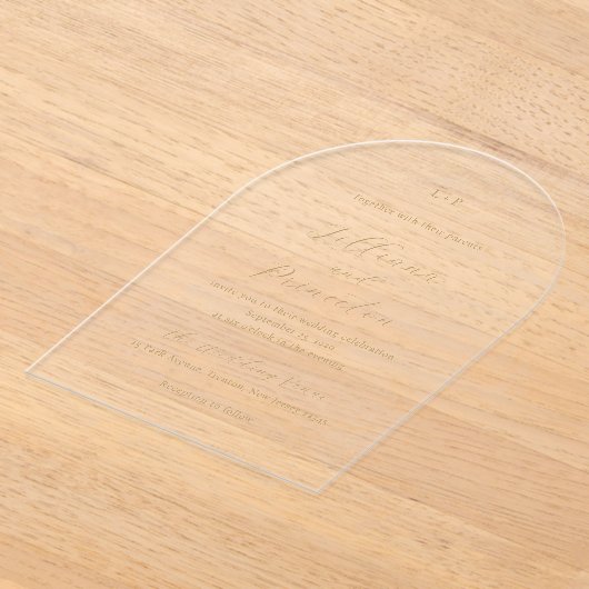 Classic Neutral Monogram Elegant Wedding アクリル招待状 (レイダウン)