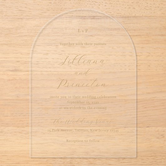 Classic Neutral Monogram Elegant Wedding アクリル招待状 (正面)