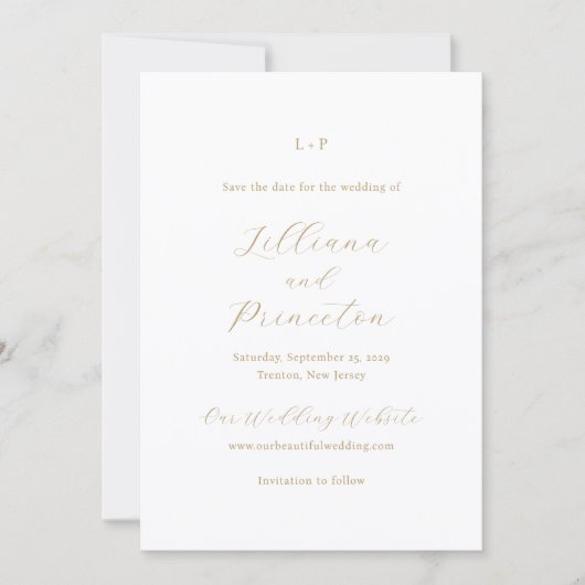 Classic Neutral Monogram Elegant Wedding セーブザデート (正面)