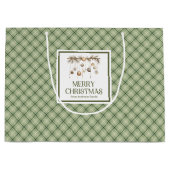 Classic Nordic Christmas Gift Bag Gold Script Styl ラージペーパーバッグ (正面)