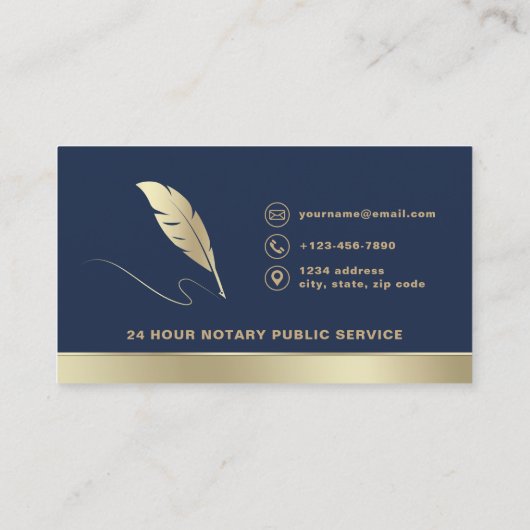 Classic Notary Public Navy Blue & Gold Photo 名刺 (裏面)