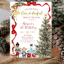 Classic Nutcracker Red Bow Coquette Birthday 招待状