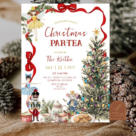 Classic Nutcracker Red Bow Coquette Christmas  招待状