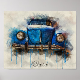 Classic old Blue car poster ポスター