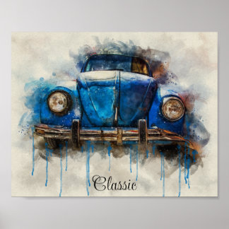 Classic old Blue car poster ポスター