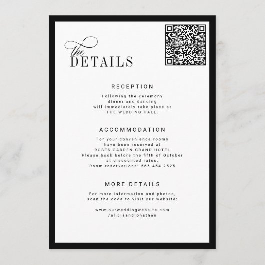 Classic old money black and white wedding 招待状 (裏面)