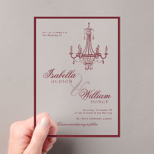 Classic Old Money Deep Red Retro Timeless Wedding アクリル招待状 (インサイチュ (ポータブル))