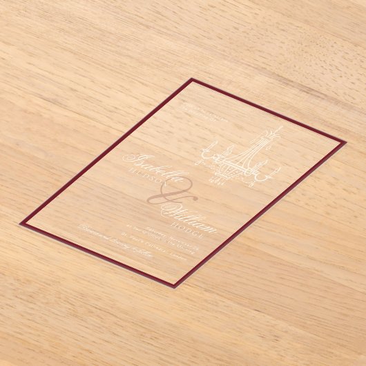 Classic Old Money Deep Red Retro Timeless Wedding アクリル招待状 (レイダウン)