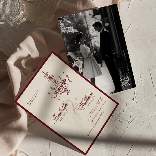 Classic Old Money Ivory Retro Timeless Wedding 招待状