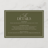 Classic Old Money Olive Green Elegant Wedding エンクロージャーカード (正面)