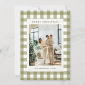 Classic Olive Gingham Plaid 5 Photo Christmas シーズンカード (正面)
