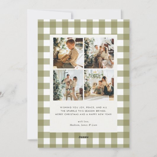 Classic Olive Gingham Plaid 5 Photo Christmas シーズンカード (裏面)