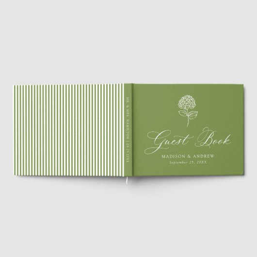 Classic Olive Green Hydrangea Wedding ゲストブック (全面)