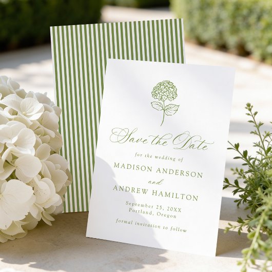 Classic Olive Green Hydrangea Wedding セーブザデート
