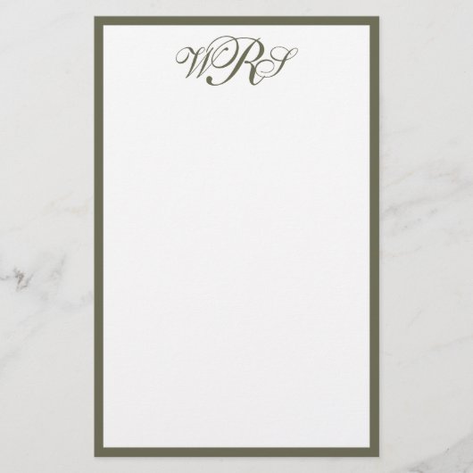 Classic Olive Green Monogram 便箋 (正面)