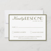 Classic Olive Green White Old Money Fancy Wedding 出欠カード (正面)