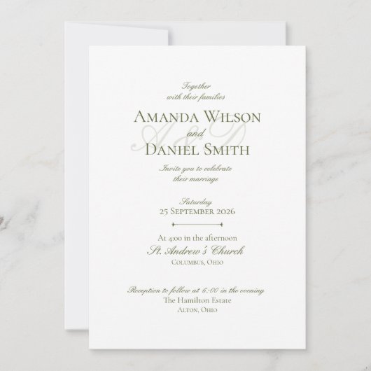 Classic Olive Wedding Invitation 招待状 (正面)