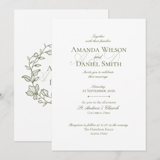 Classic Olive Wedding Invitation 招待状 (正面/裏面)