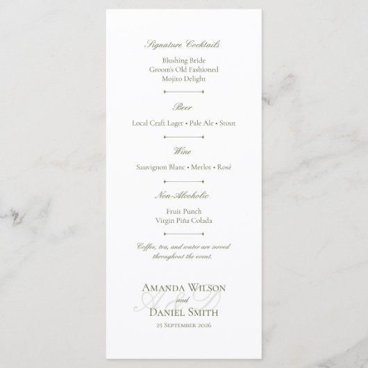Classic Olive Wedding Menu メニュー (裏面)