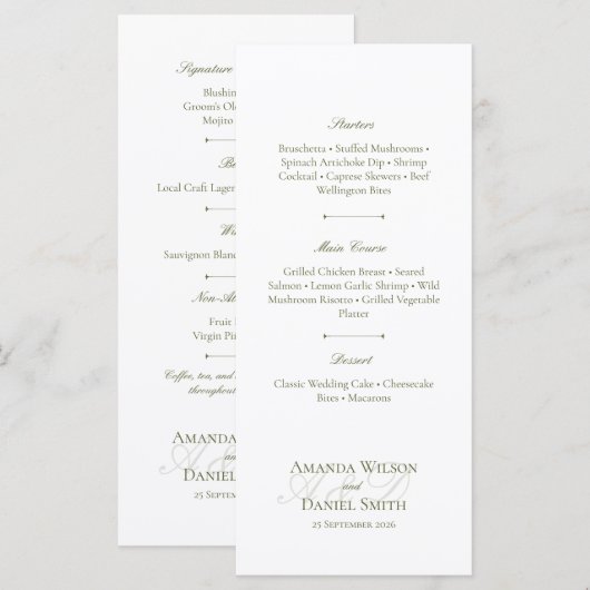 Classic Olive Wedding Menu メニュー (正面/裏面)
