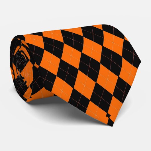 Classic Orange and Black Halloween Argyle ネクタイ (ロール)