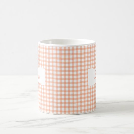 Classic Orange Gingham Personalized Name  コーヒーマグカップ (中央)