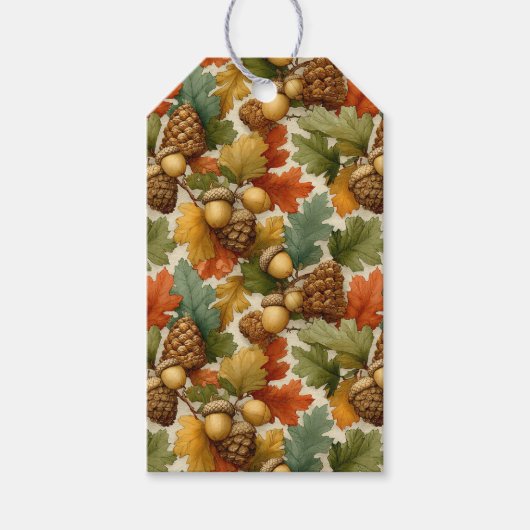 Classic Orange Green Pinecones Acorns ギフトタグ (正面)