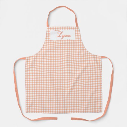 Classic Orange & White Gingham | Personalized Name エプロン (正面)