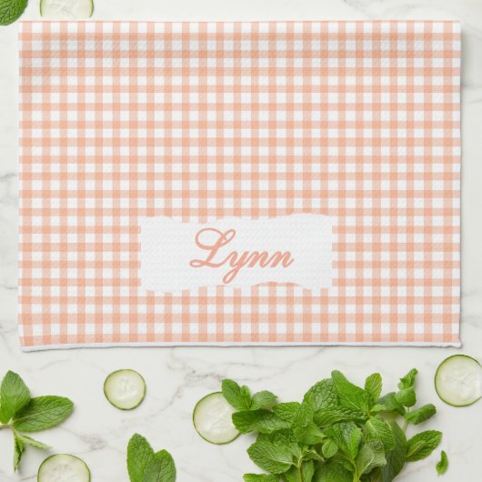 Classic Orange & White Gingham | Personalized Name キッチンタオル (折り畳み)
