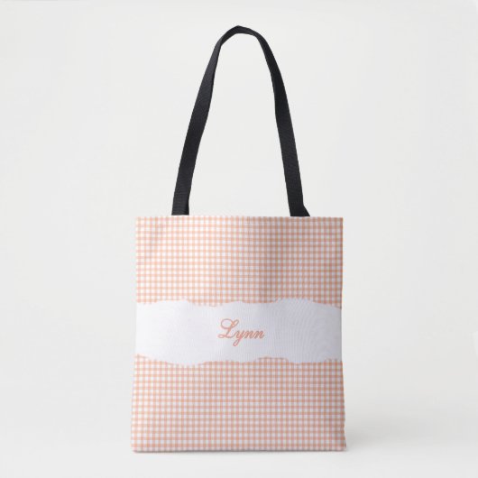 Classic Orange & White Gingham | Personalized Name トートバッグ (正面)