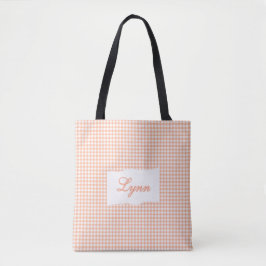 Classic Orange & White Gingham | Personalized Name トートバッグ