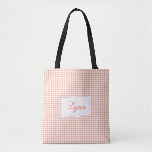 Classic Orange & White Gingham | Personalized Name トートバッグ (正面)