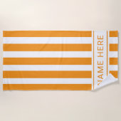 Classic Orange White Striped Beach Towel with Name ビーチタオル (正面)