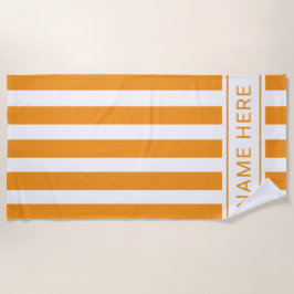 Classic Orange White Striped Beach Towel with Name ビーチタオル