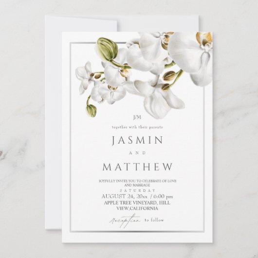 Classic Orchids Frame Elegant Wedding Photo 招待状 (正面)