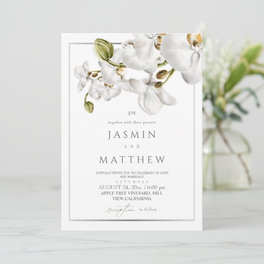 Classic Orchids Frame Elegant Wedding Photo 招待状 (スタンド正面)