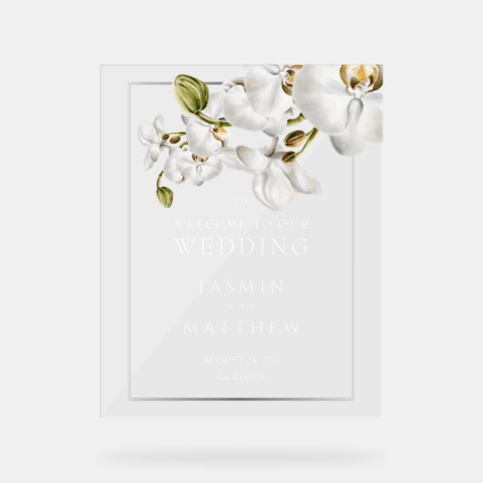 Classic Orchids Frame Elegant Welcome Wedding Sign アクリルサイン (正面)
