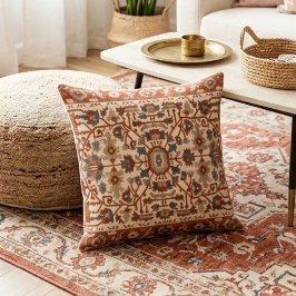 Classic Oriental Warm Terracotta Floral Geometic クッション