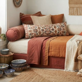 Classic Oriental Warm Terracotta Floral Geometic ボディピロー